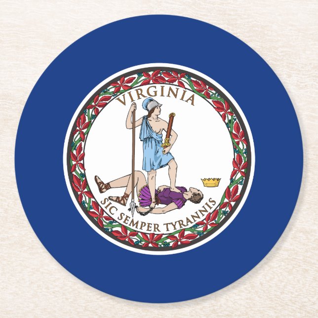 Virginia State Flag Round Paper Coaster (Front)