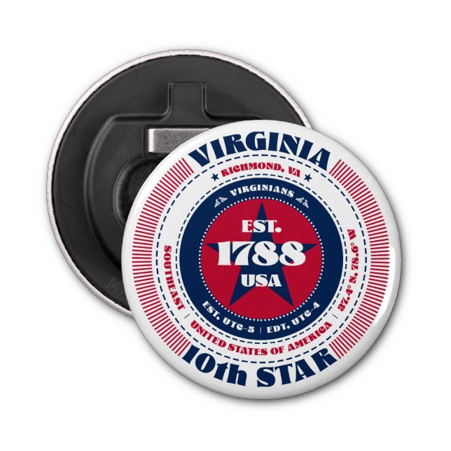 Virginia State Information Circle Bottle Opener (Front)