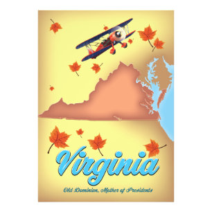 Virginia State retro Travel poster map