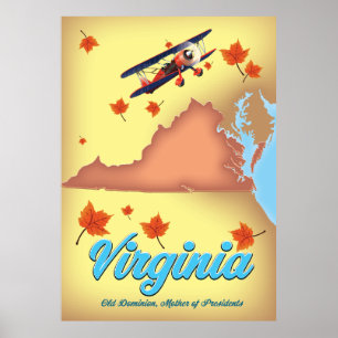 Virginia State retro Travel poster map