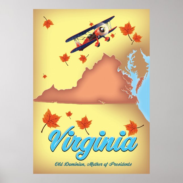 Virginia State retro Travel poster map (Front)
