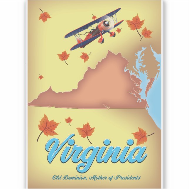 Virginia State retro Travel poster map (Front)