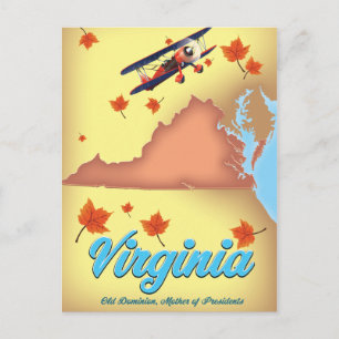 Virginia State retro Travel poster map Postcard