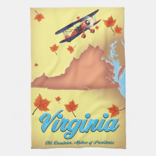 Virginia State retro Travel poster map Tea Towel