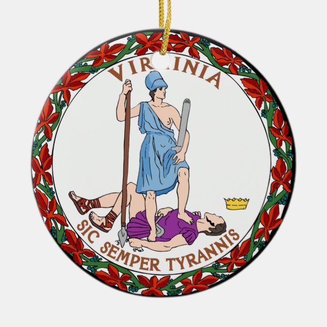 Virginia State Seal Ceramic Tree Decoration (Front)