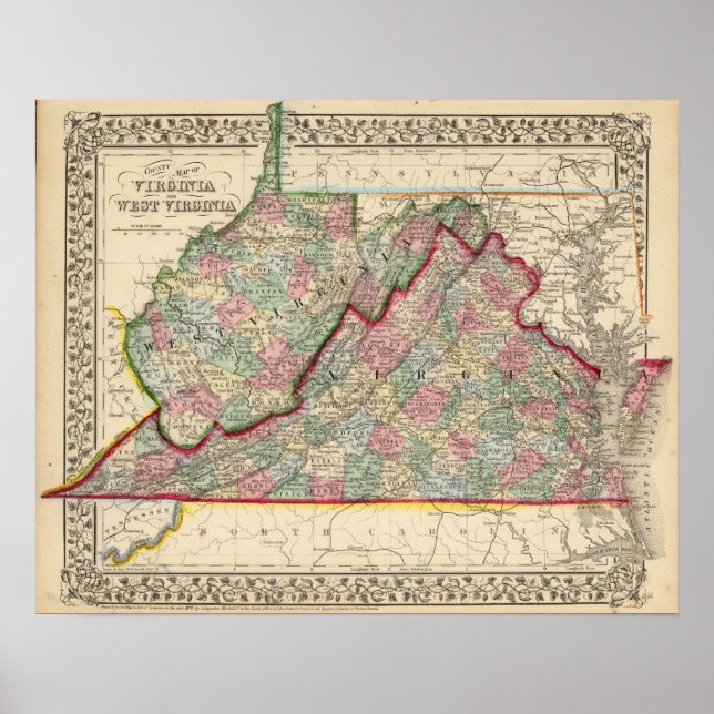 Virginia, W Virginia Map by Mitchell Poster (Front)