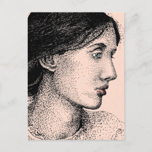 Virginia Woolf Ink Drawing Colourized Postcard