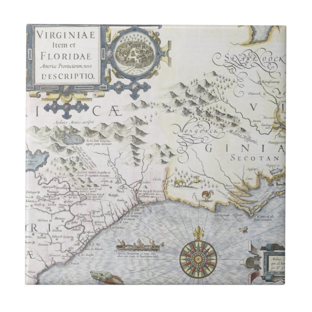 Virginiae Item et Floridae Americae provinciarum 3 Ceramic Tile (Front)