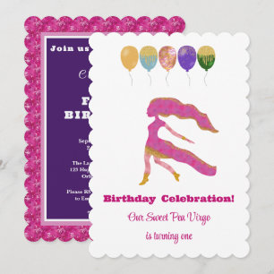 Virgo 1st Birthday Impressionist Gold Glitter Invitation