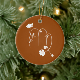 Virgo birth flower buttercup zodiac sign brown ceramic ornament