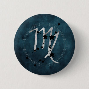 Virgo black & silver zodiac constellation teal 6 cm round badge