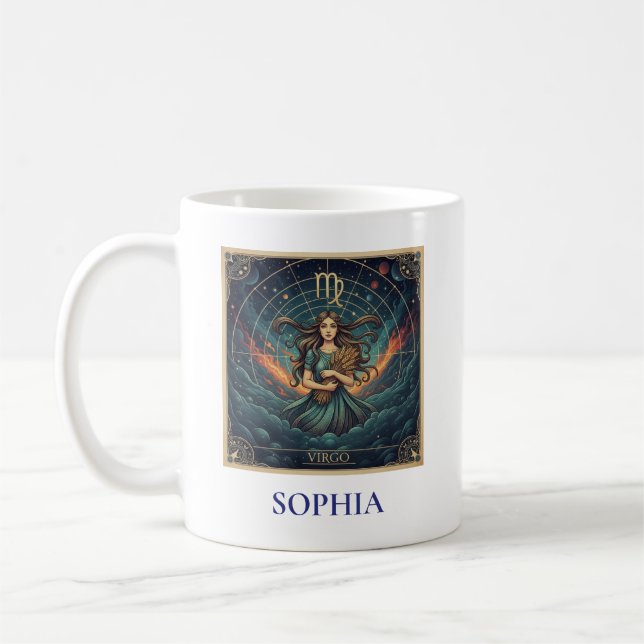 Virgo Blue Celestial Zodiac Coffee Mug (Left)