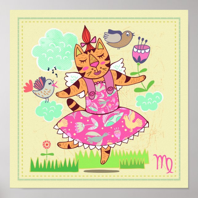 Virgo Cat Zodiac Nursery Print (Front)