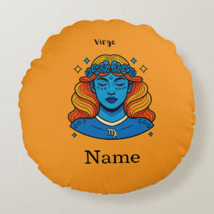 Virgo Celestial Goddess - Aesthetic Zodiac Art Round Cushion