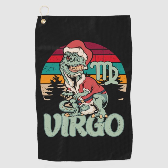 Virgo Christmas Dinosaur Tree Rex Funny Xmas Gifts Golf Towel (Front)
