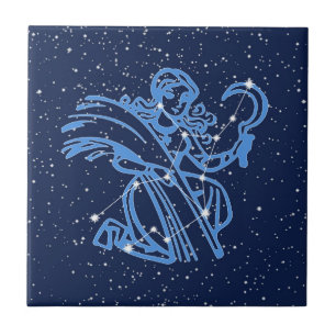 Virgo  Constellation and Sun Sign with Stars Ceramic Tile