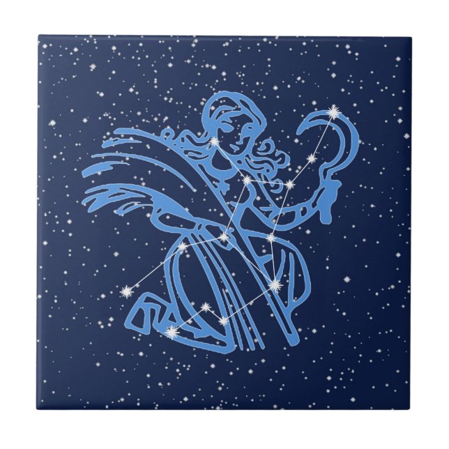 Virgo  Constellation and Sun Sign with Stars Ceramic Tile (Front)