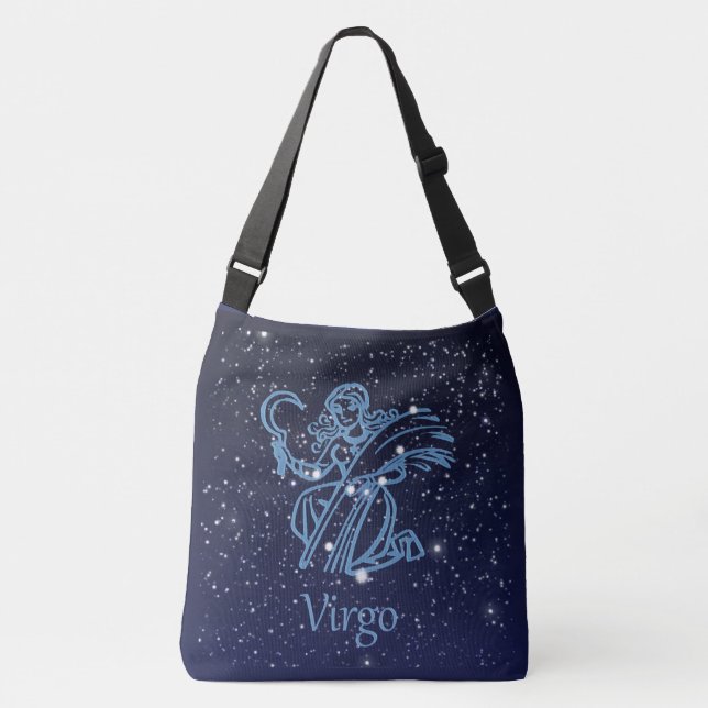 Virgo Constellation and Zodiac Sign with Stars Crossbody Bag (Front)