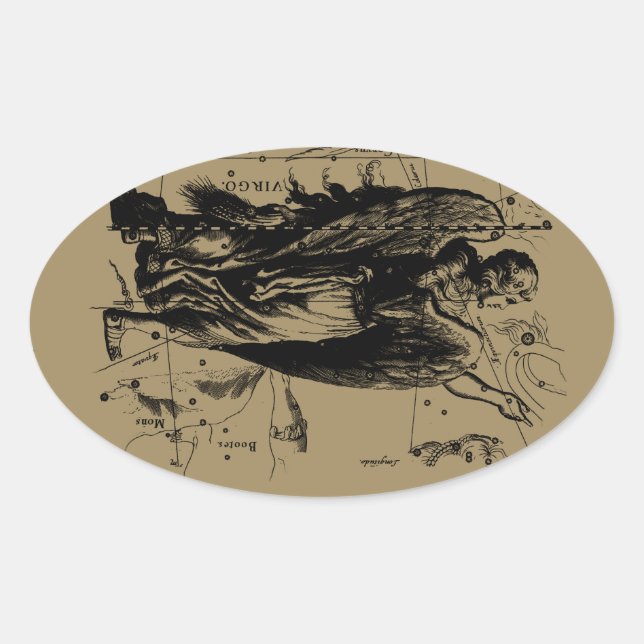 Virgo Constellation Hevelius Etching Style Oval Sticker (Front)