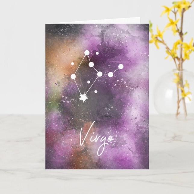 Virgo Constellation Zodiac Purple Galaxy Card (Yellow Flower)