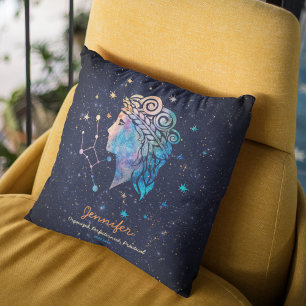 Virgo Constellation Zodiac Watercolor Stars Galaxy Cushion