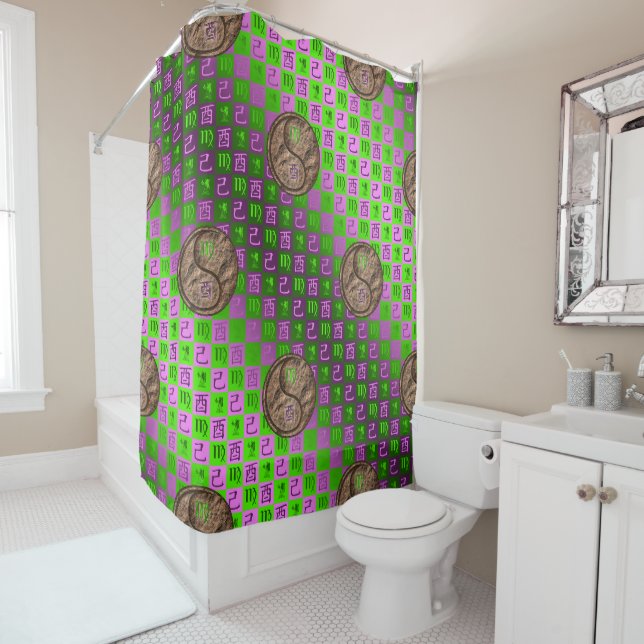 Virgo & Earth Rooster Shower Curtain (In Situ)