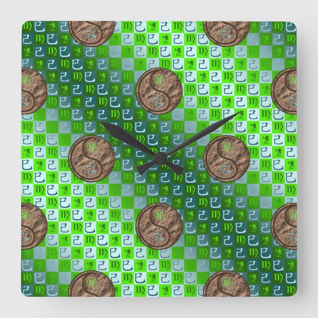Virgo & Earth Snake Square Wall Clock (Front)
