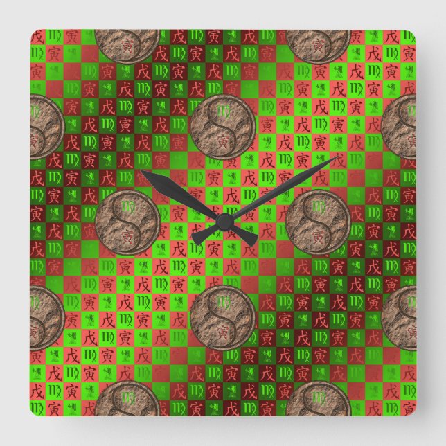 Virgo & Earth Tiger Square Wall Clock (Front)