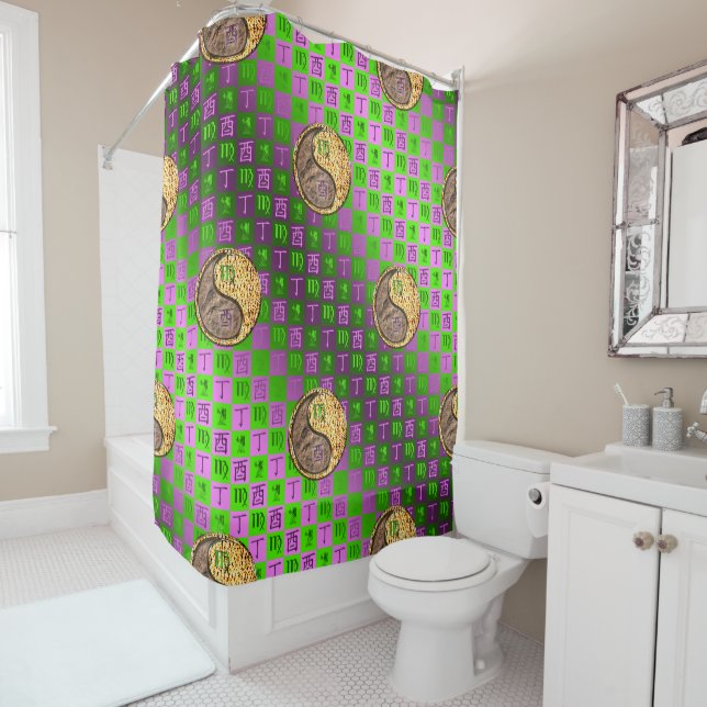 Virgo & Fire Rooster Shower Curtain (In Situ)
