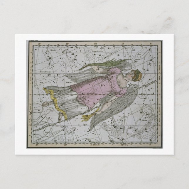 Virgo, from 'A Celestial Atlas', pub. in 1822 (col Postcard (Front)