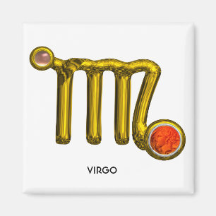 VIRGO / GOLD ORANGE AGATE ZODIAC SIGN JEWEL MAGNET