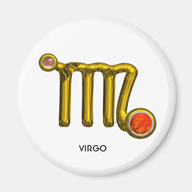 VIRGO / GOLD ORANGE AGATE ZODIAC SIGN JEWEL MAGNET (Front)