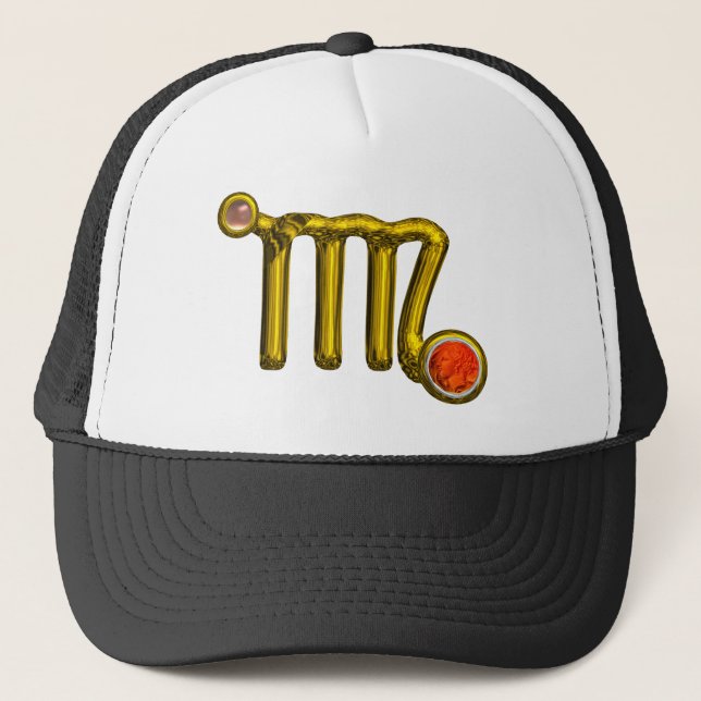 VIRGO / GOLD ORANGE AGATE ZODIAC SIGN JEWEL TRUCKER HAT (Front)