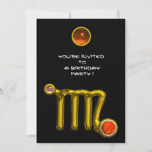 VIRGO /GOLD ZODIAC SIGN JEWEL BLACK BIRTHDAY PARTY INVITATION
