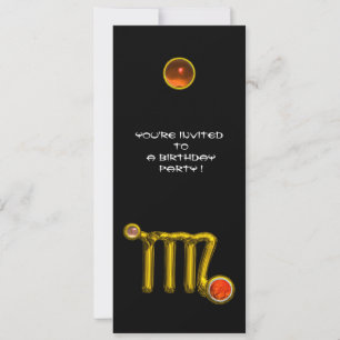 VIRGO /GOLD ZODIAC SIGN JEWEL BLACK BIRTHDAY PARTY INVITATION