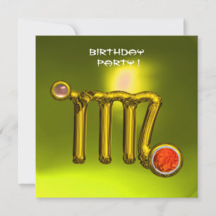 VIRGO GOLD ZODIAC SIGN JEWEL YELLOW BIRTHDAY PARTY INVITATION