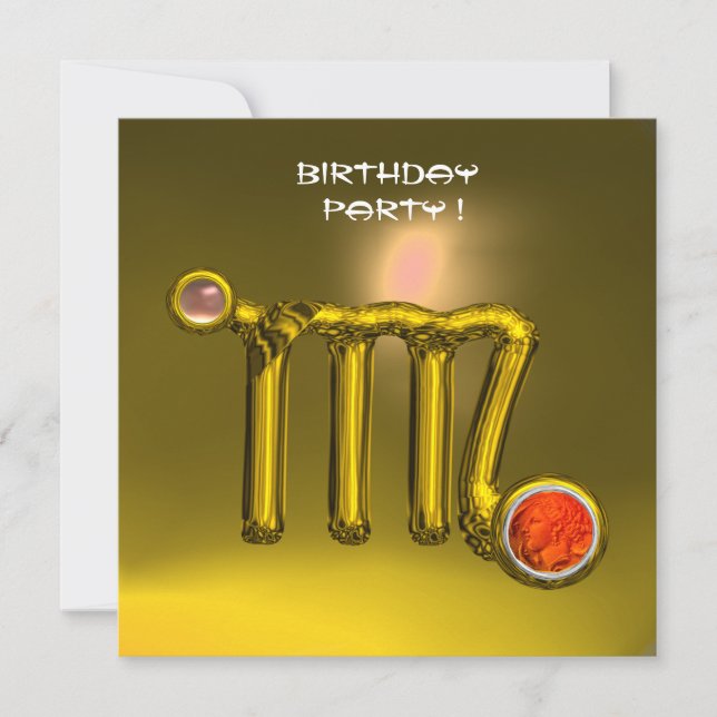 VIRGO/GOLD ZODIAC SIGN JEWEL YELLOW BIRTHDAY PARTY INVITATION (Front)