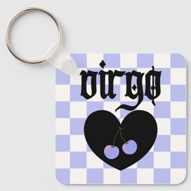 Virgo Gothic Aesthetic Chequered Cherry Design Key Ring (Front)