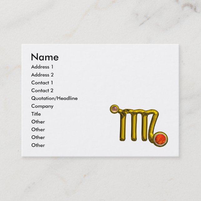 VIRGO / GREY ORANGE AGATE,GOLD ZODIAC SIGN JEWEL BUSINESS CARD (Front)