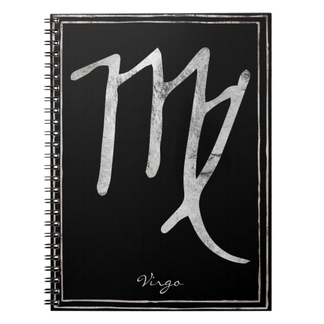 Virgo hammered silver stylised astrology symbol notebook (Front)