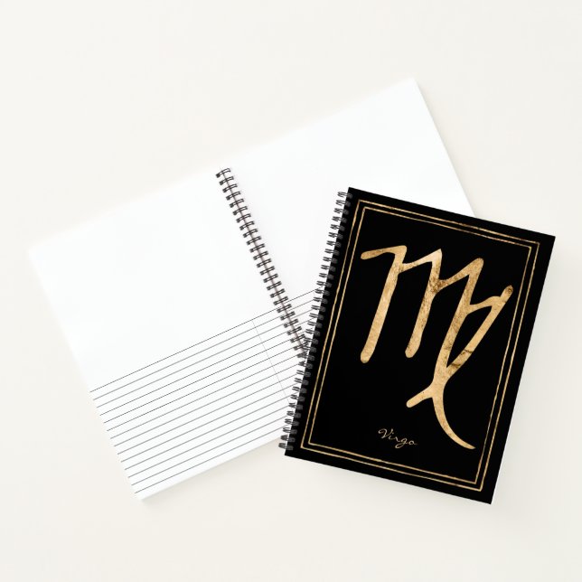 Virgo hammered stylised gold astrology symbol note notebook (Inside)