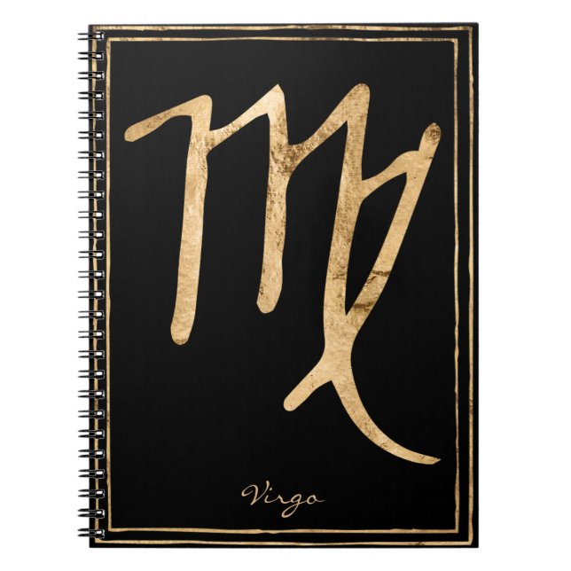 Virgo hammered stylised gold astrology symbol notebook (Front)