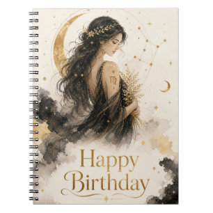 Virgo Happy Birthday Watercolor Design Notebook
