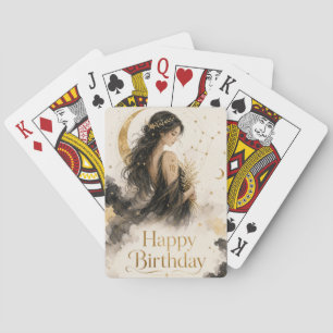 Virgo Happy Birthday Watercolor Design Playing Cards
