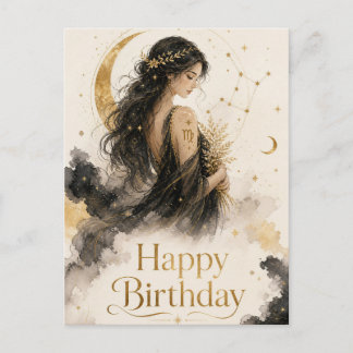 Virgo Happy Birthday Watercolor Design Postcard