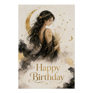Virgo Happy Birthday Watercolor Design Poster