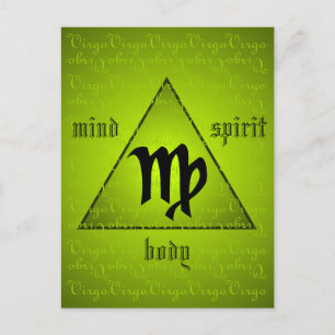 Virgo Holistic Triangle Mind Body Spirit Green Postcard