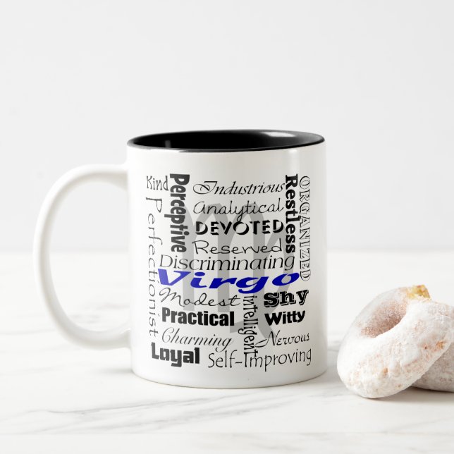 Virgo Horoscope Astrology Zodiac Collage Pattern Two-Tone Coffee Mug (With Donut)