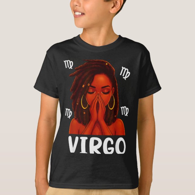 Virgo Loc'd Black Woman Pray Christian Zodiac Birt T-Shirt (Front)