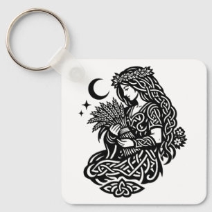 Virgo Maiden Sigil — Earthbound Zodiac Inkwork Key Ring